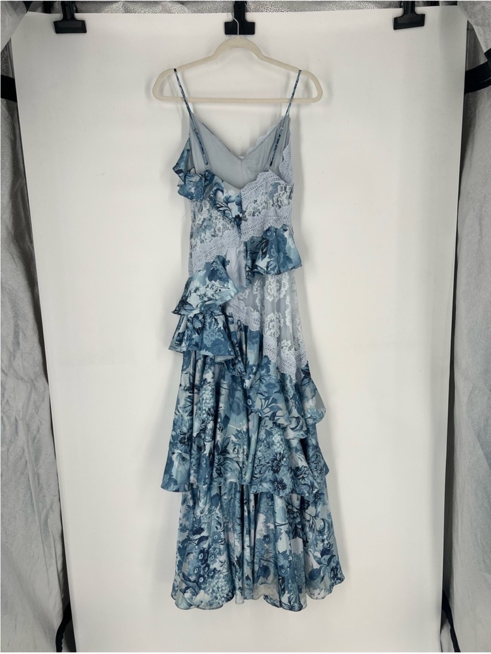 BHLDN Elora Blue Floral Lace Ruffle Formal Strappy Bohemian Maxi Dress Gown 2 - Picture 7 of 13